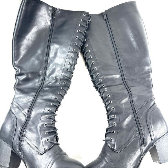 Torrid Wide Calf Women Size 9.5 Black Faux Leather Boot Knee High Lace up Zip - Picture 8 of 11